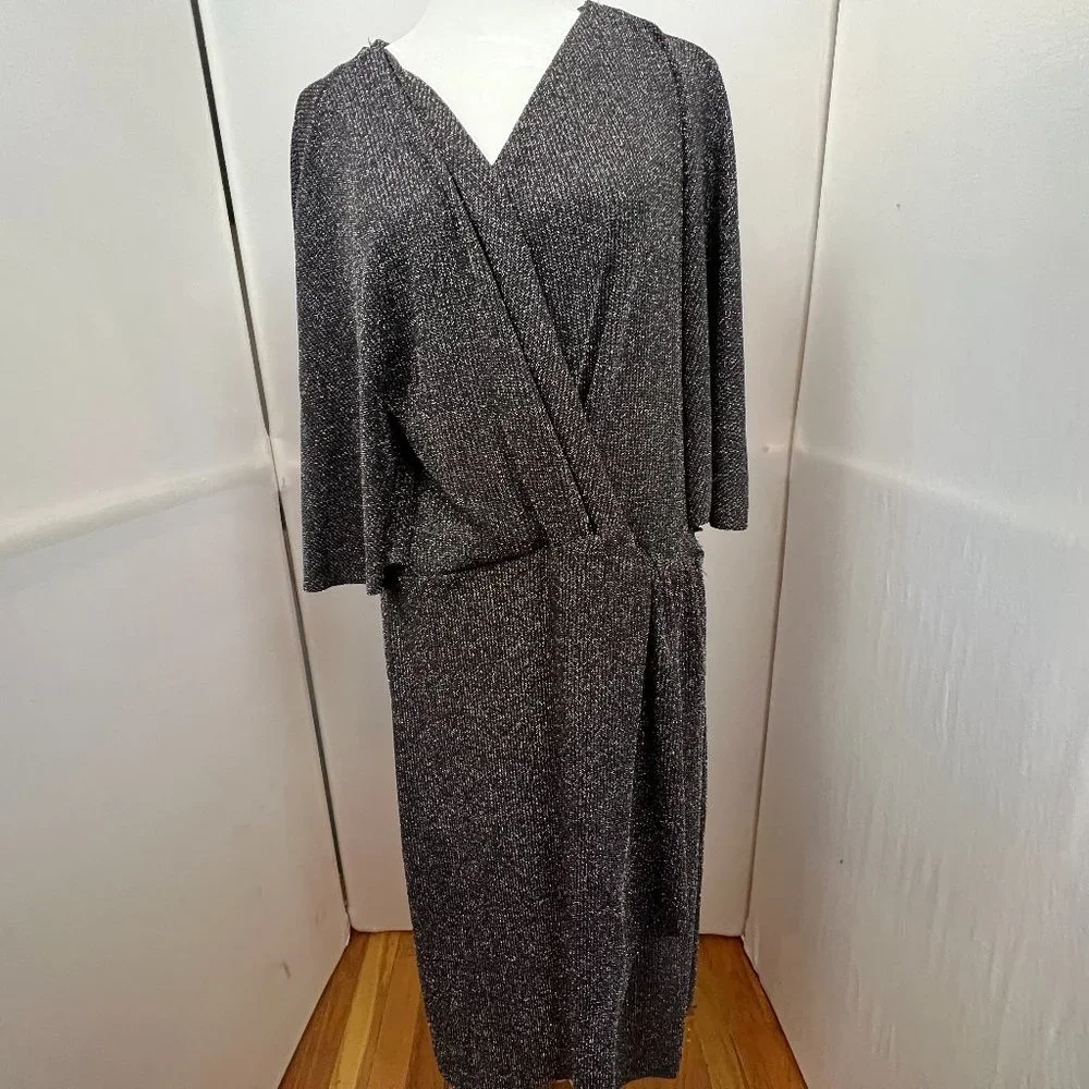 Umgee Shimmer Silver Tinsel Knot Faux Wrap Midi Party Dress SZ‎ 1XL